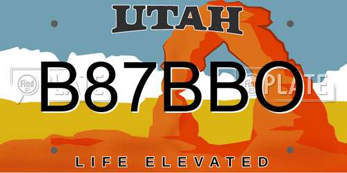 B87BBO Utah License Plate