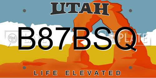 B87BSQ Utah License Plate