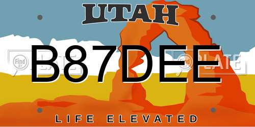 B87DEE Utah License Plate