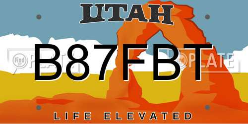 B87FBT Utah License Plate