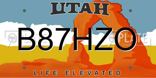 B87HZO Utah License Plate