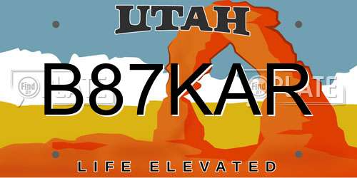 B87KAR Utah License Plate