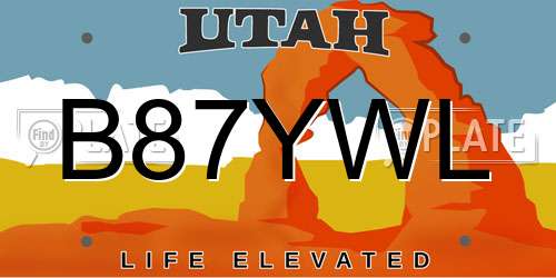 B87YWL Utah License Plate