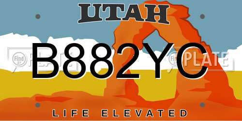 B882YC Utah License Plate