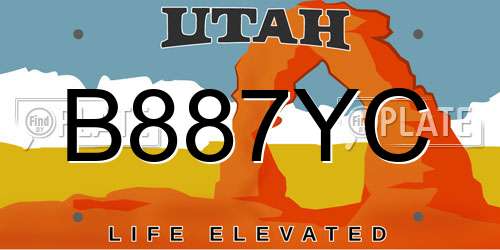 B887YC Utah License Plate