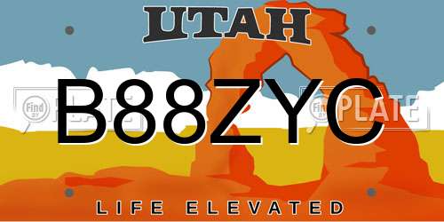 B88ZYC Utah License Plate