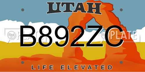 B892ZC Utah License Plate