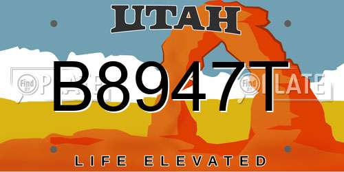 B8947T Utah License Plate