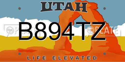 B894TZ Utah License Plate