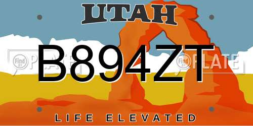 B894ZT Utah License Plate