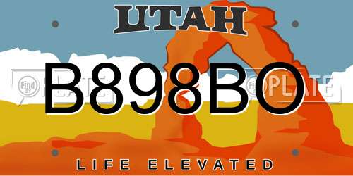B898BO Utah License Plate