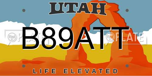 B89ATT Utah License Plate