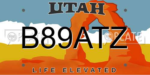 B89ATZ Utah License Plate