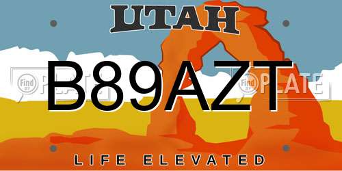 B89AZT Utah License Plate