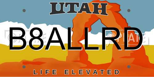 B8ALLRD Utah License Plate