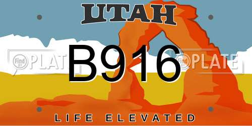 B916 Utah License Plate