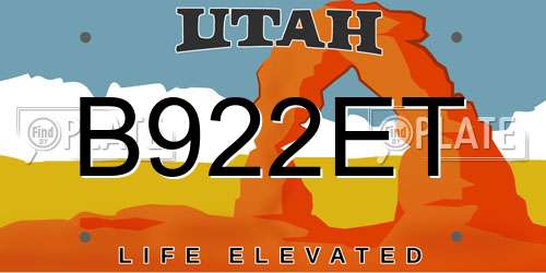 B922ET Utah License Plate