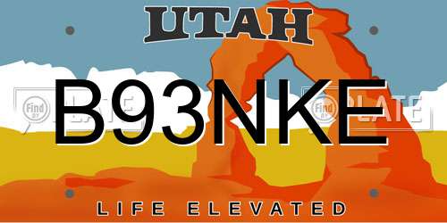 B93NKE Utah License Plate