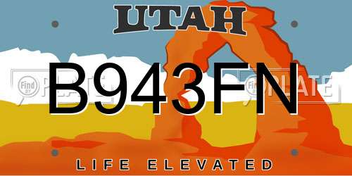 B943FN Utah License Plate