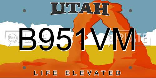 B951VM Utah License Plate