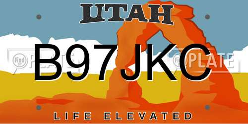 B97JKC Utah License Plate