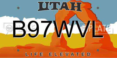 B97WVL Utah License Plate