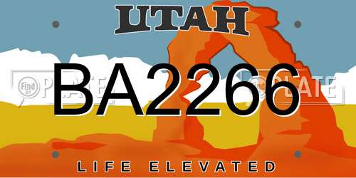 BA2266 Utah License Plate