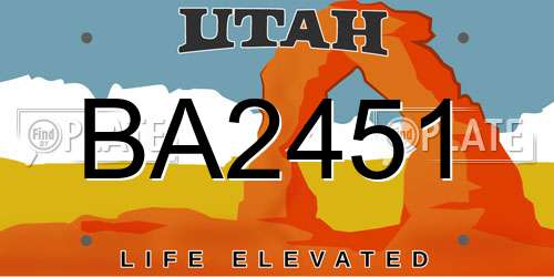 BA2451 Utah License Plate