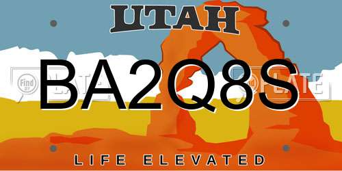 BA2Q8S Utah License Plate