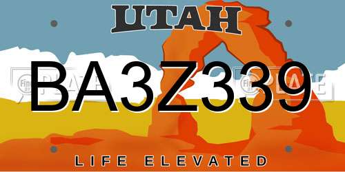 BA3Z339 Utah License Plate
