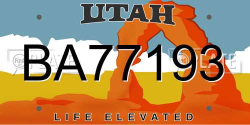 BA77193 Utah License Plate