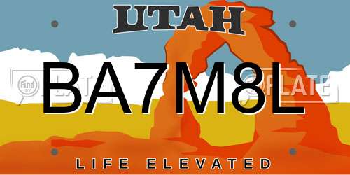 BA7M8L Utah License Plate