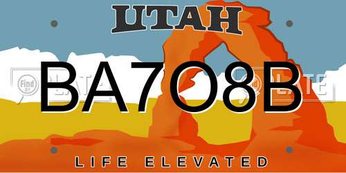 BA7O8B Utah License Plate
