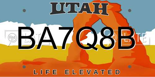 BA7Q8B Utah License Plate