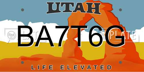 BA7T6G Utah License Plate