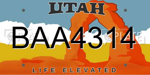 BAA4314 Utah License Plate