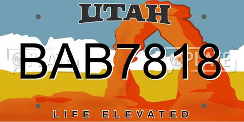BAB7818 Utah License Plate