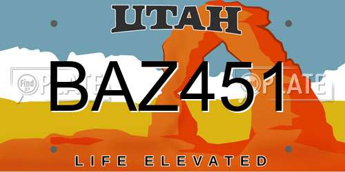 BAZ451 Utah License Plate