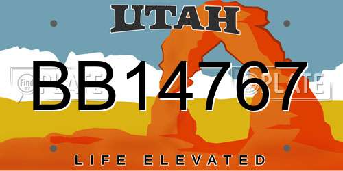 BB14767 Utah License Plate