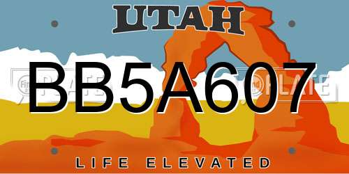 BB5A607 Utah License Plate