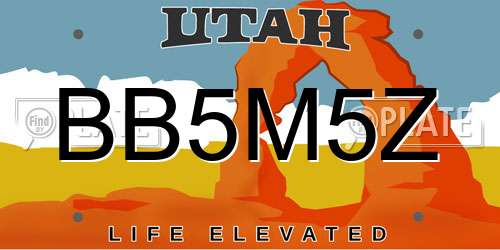 BB5M5Z Utah License Plate