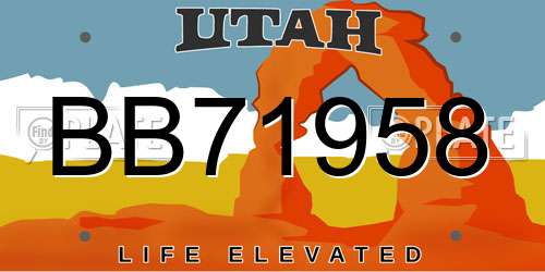 BB71958 Utah License Plate