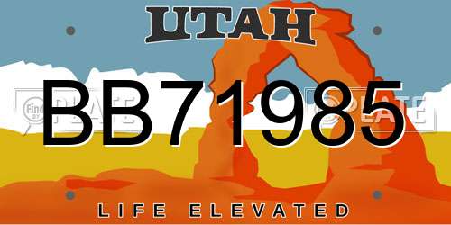 BB71985 Utah License Plate