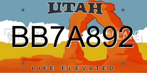 BB7A892 Utah License Plate