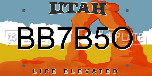 BB7B5O Utah License Plate