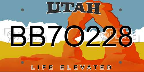 BB7O228 Utah License Plate
