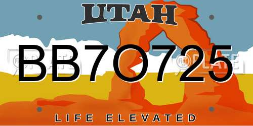 BB7O725 Utah License Plate
