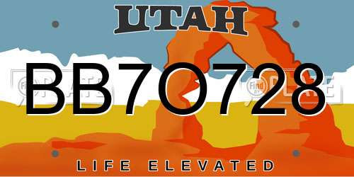 BB7O728 Utah License Plate