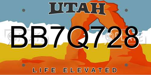 BB7Q728 Utah License Plate
