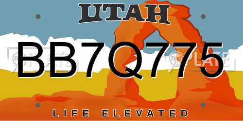 BB7Q775 Utah License Plate